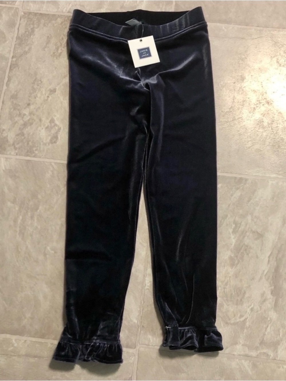 Janie and Jack Navy Velvet Ruffle Hem Leggings 6